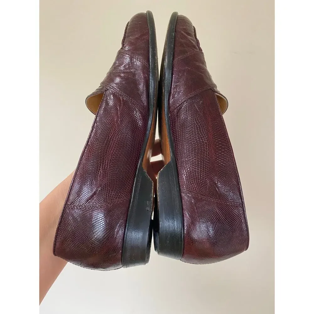 David Eden brown maroon leather loafers Italy reptile snake lizard men’s 7.5